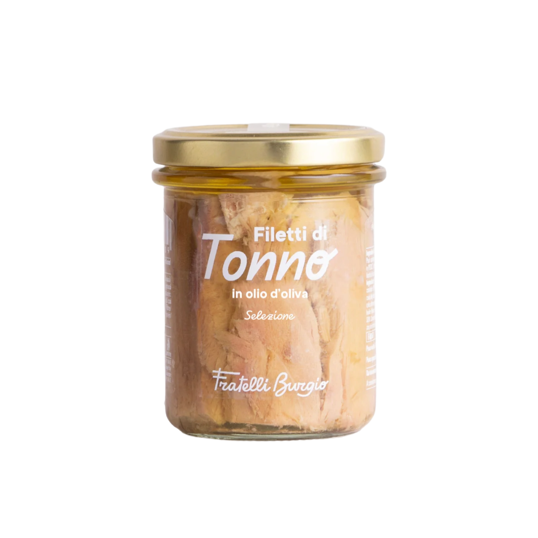 Fresh and fine tuna fillets in olive oil
